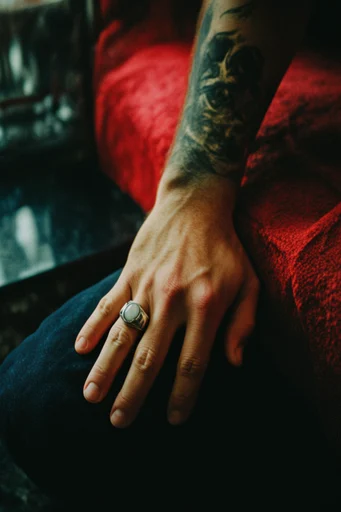 Cinematic Analog Noir style reference image — red and blue contrast