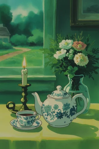 Nostalgic Retro Anime style reference image — hand-painted watercolor background