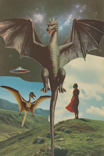 Vintage Cosmic Surrealism style reference image — retro-futurism