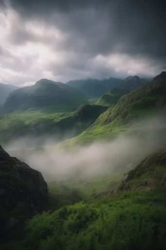 Cinematic Highland Solitude style reference image — overcast storm clouds