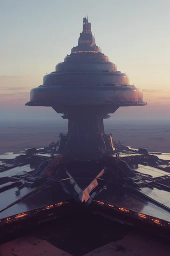 Monolithic Industrial Futurism style reference image — vast desolate landscapes