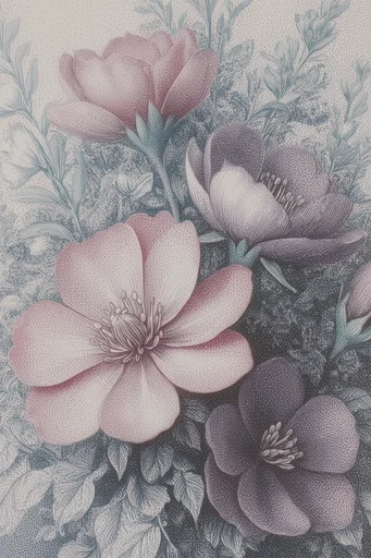 Ethereal Pointillist Botanical style reference image — muted desaturated palette
