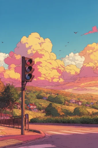 Nostalgic Surreal Dreamscape style reference image — saturated pastel palette
