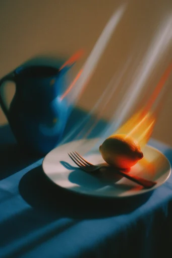 Luminous Kinetic Fluidity style reference image — teal and amber contrast