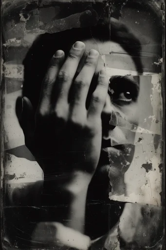 Distressed Analog Noir style reference image — torn paper edges