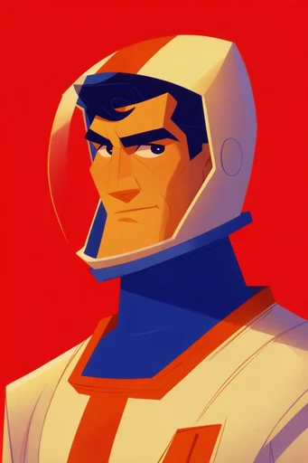 Sharp Geometric Retro-Futurism style reference image — retro-futuristic cartoon style