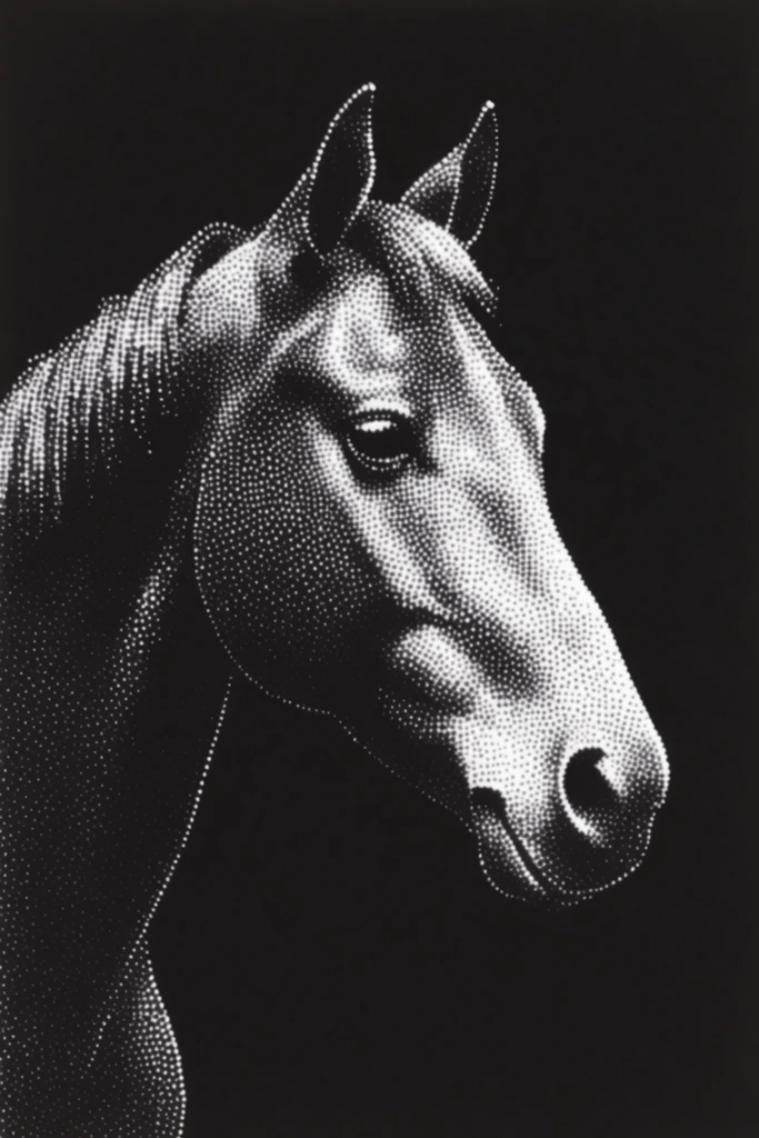 Monochrome Halftone Graphic style AI image example 3