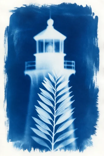Ethereal Botanical Cyanotypes style reference image — high-contrast silhouette