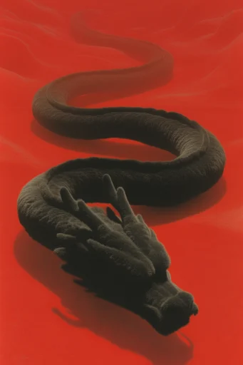 Crimson Grain Surrealism style reference image — heavy film grain