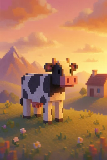Retro Voxel Sunset style reference image — golden hour sunset