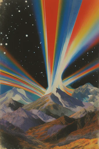 Surreal Retro-Cosmic Collage style reference image — analog film grain