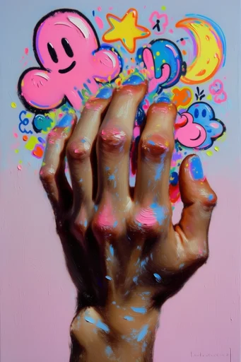 Maximalist Neon Pop-Surrealism style reference image — mixed media collage
