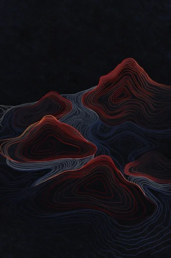 Luminous Topographic Surrealism style reference image — topographic contour lines