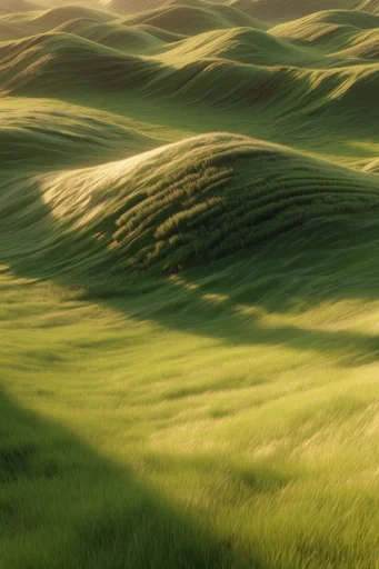 Surreal Verdant Topography style reference image — golden hour side-lighting