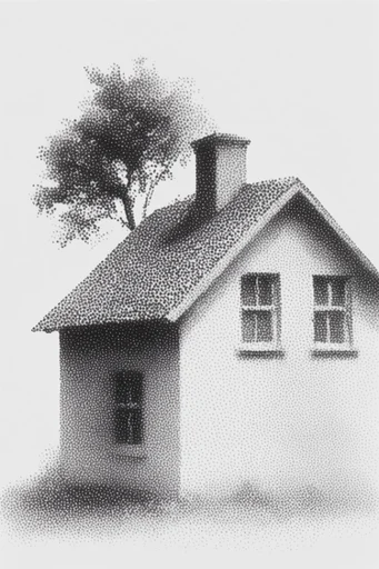 Monochrome Halftone Graphic style reference image — distressed ink print
