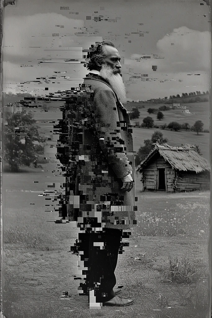 Monochrome Glitch Archive style AI image example 2