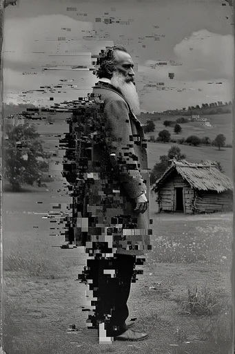 Monochrome Glitch Archive style AI image example 2