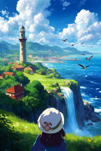 Vibrant Ghibli Fantasy style reference image — majestic fantasy vista