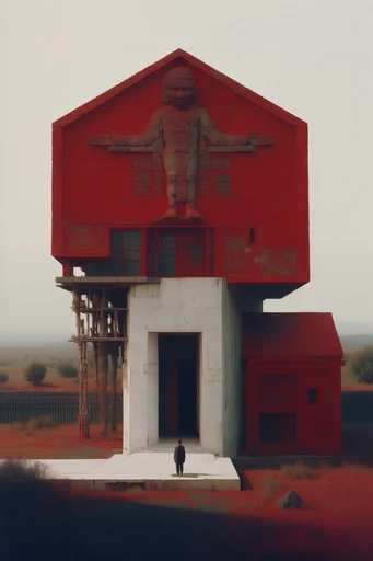 Crimson Surreal Monoliths style AI image example 4