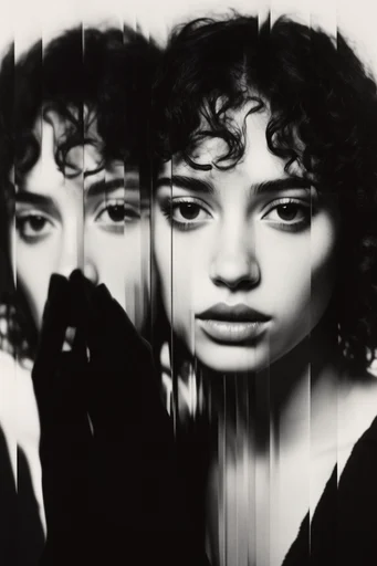 Monochrome Fragmentation Aesthetic style reference image — slit-scan distortion