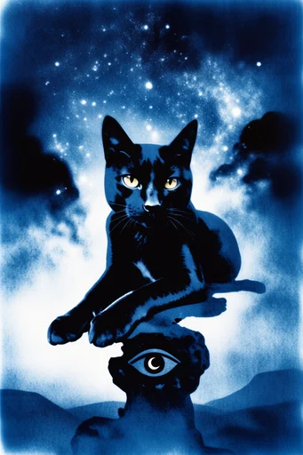 Ethereal Indigo Cyanotype style reference image — cosmic surrealism