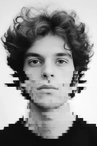 Monochrome Glitch Archive style reference image — high-contrast studio lighting