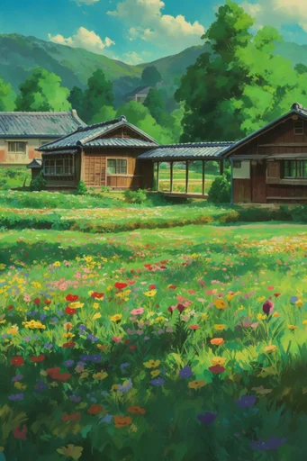 Nostalgic Ghibli Woodlands style reference image — hand-painted texture