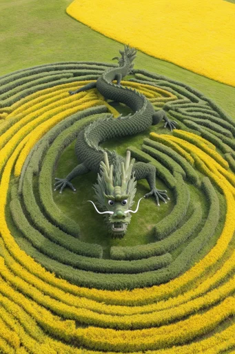 Surrealist Topiary Labyrinths style reference image — lush mossy textures