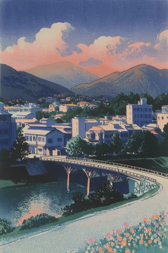 Ethereal Alpine Lithography style reference image — vintage lithograph style
