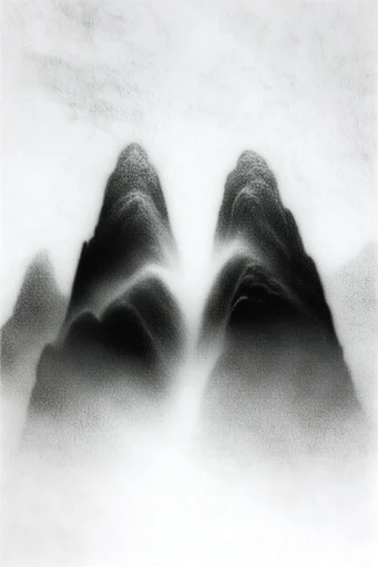 Ethereal Monochrome Grain style reference image — stippled charcoal texture