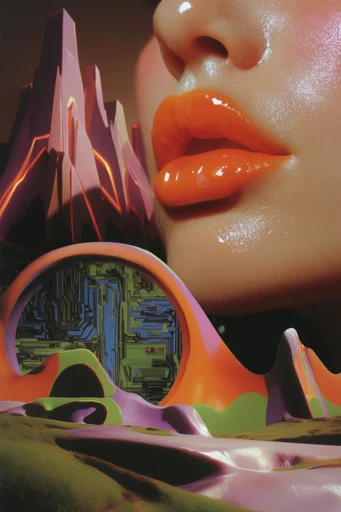 Luminous Thermal Surrealism style reference image — extreme macro beauty photography
