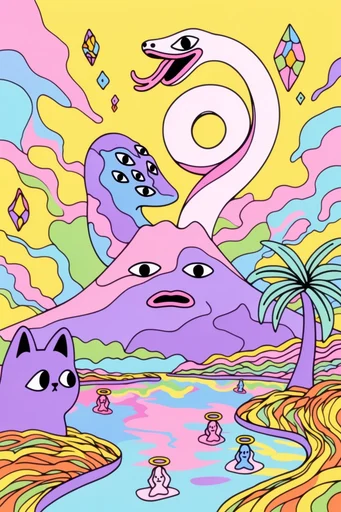 Vibrant Neo-Psychedelic Pop style reference image — bold black outlines