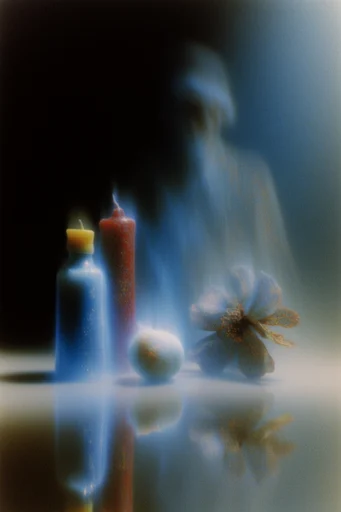 Ethereal Luminous Distortion style reference image — heavy film grain texture