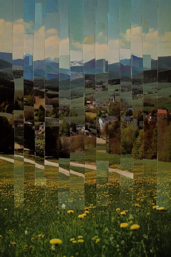 Deconstructed Analog Surrealism style reference image — retro color palette