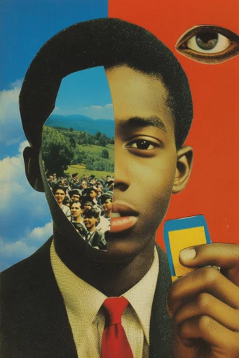 Surrealist Retro Collage style reference image — retro color blocking