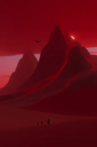 Surreal Crimson Sands style reference image — minimalist surrealism
