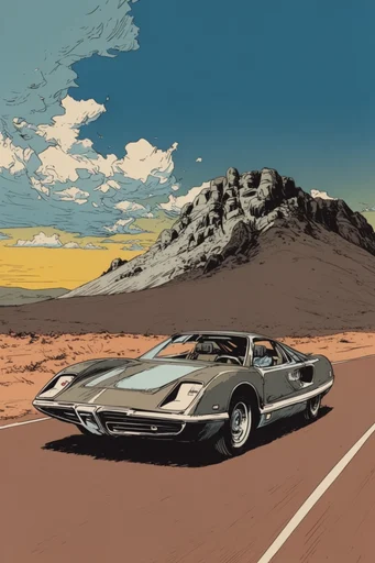 Retro Desert Noir style reference image — ligne claire