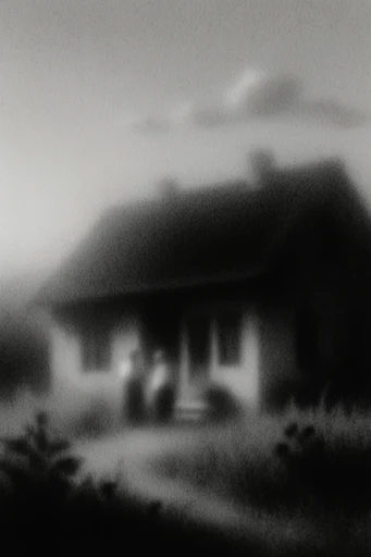 Ethereal Monochrome Noir style reference image — heavy analog film grain