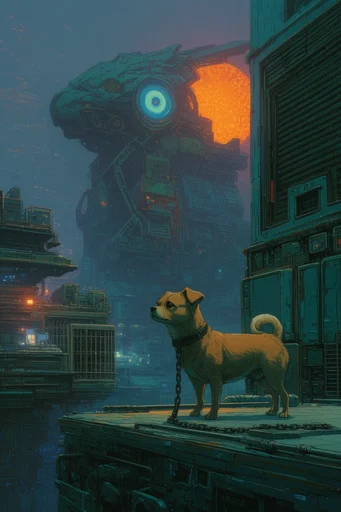 Atmospheric Industrial Dystopia style reference image — atmospheric cyan fog