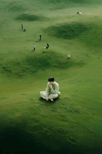 Monochromatic Verdant Surrealism moodboard — generate AI images in this style