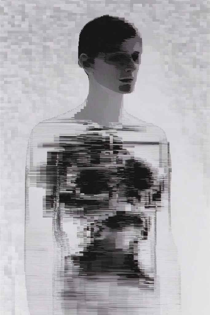 Monochrome Glitch Abstraction style AI image example 1