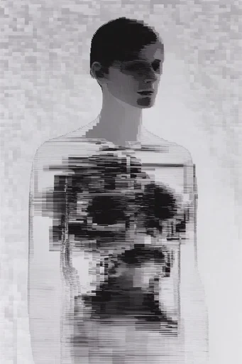 Monochrome Glitch Abstraction moodboard — generate AI images in this style