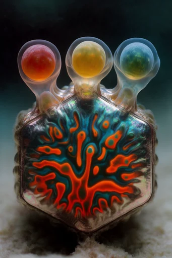Bioluminescent Abyssal Macro style reference image — translucent organic textures