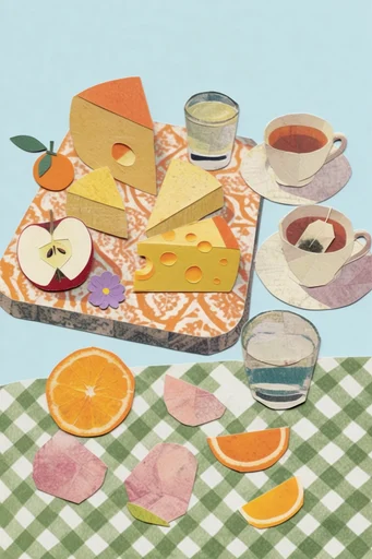 Graphic Surrealist Collage style reference image — risograph texture