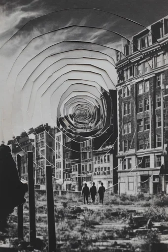 Monochrome Geometric Surrealism style reference image — optical illusion