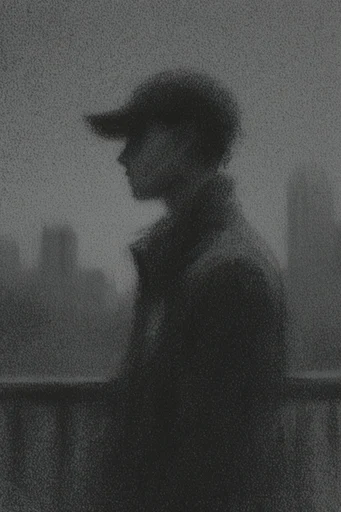 Atmospheric Monochromatic Noir style reference image — high-contrast monochrome