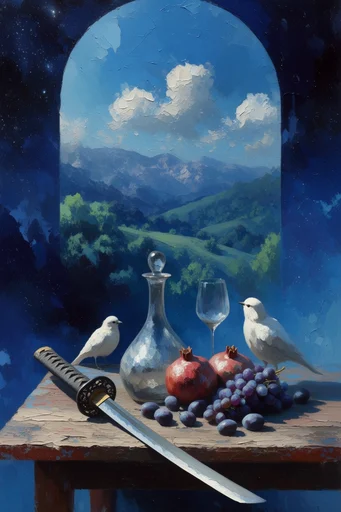 Cosmic Surrealist Oil style reference image — heavy impasto texture