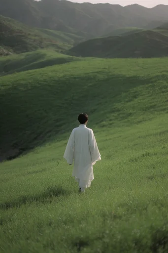 Cinematic Verdant Solitude style reference image — verdant green meadow