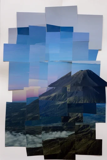Fragmented Digital Brutalism style reference image — fragmented photo assemblage