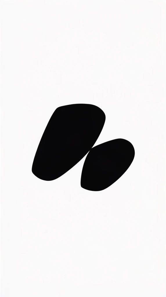 abstract black shapes centered on a pristine white background, stark monochromatic contrast, flat 2D digital art, clean sharp edges, bright untextured surface, expansive negative space